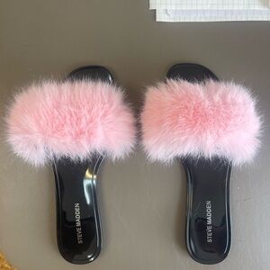 Steve Madden Fluffy Pink Slides